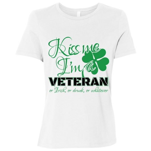 Kiss Me I'm A Veteran Women's Casual White Shirt, T-Shirts - Daily Offers And Steals