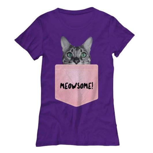 Meowsome Ladies Cat T-Shirt Design, Shirts and Tops - Daily Offers And Steals