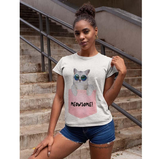 Cute Meowsome Womens Cat Shirt Design, Shirts and Tops - Daily Offers And Steals