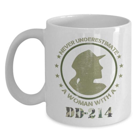 Never Underestimate A Woman With A DD-214 Veteran Mug, Coffee Mug - Daily Offers And Steals