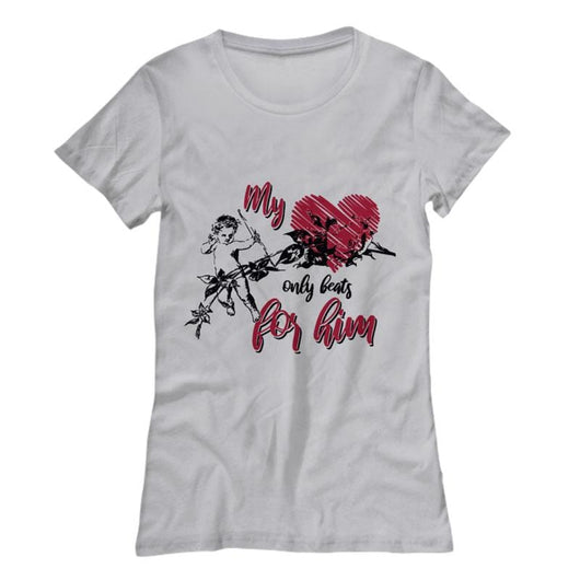 My Heart Beats For Him Womens Valentine Shirt, Shirts and Tops - Daily Offers And Steals