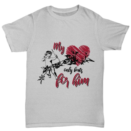 My Heart Beats for Him Valentines Day T-Shirt, Shirts and Tops - Daily Offers And Steals